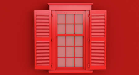 Black opened window isolated on red background.
