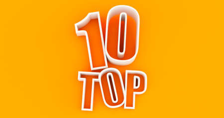 3d render of white Top 10 isolated on yellow background, Rating, top tenの写真素材