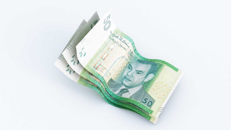 fifty dirhams banknotes stacks, moroccan money, 50 dirhams, 3d render