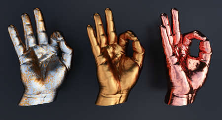 3d render of colored hand ok sign isolated on white background,の写真素材
