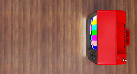 Retro vintage tv isolated on black background, 3d render of red old tv with the no signal on its, No Signal.の写真素材