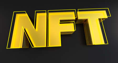 NFT nonfungible tokens concept on black background. 3d renderの写真素材