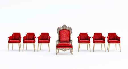 3d render of Modern red armchairs isolated on white background, Orange chair with golden legs