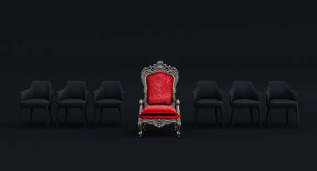 3d render of red armchairs with Modern 2 dark armchairs isolated on wall bricks background,...
