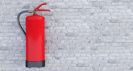 Fire extinguishers isolated on bricks wall background. 3d render