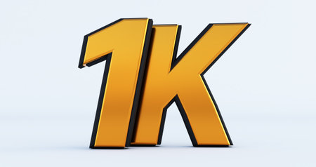 One thousand 1000. 1K gold sign on white background .. Thank you 1k Followers design.3d renderの写真素材
