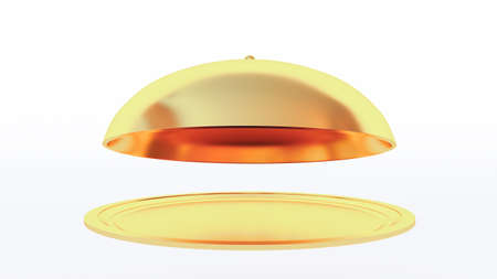 3d render of bronze Restaurant cloche with open lid.の写真素材