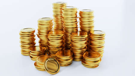 Stack of golden coins isolated on white background, 3d render
