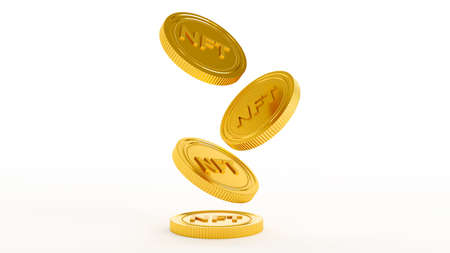 finance concept, stack of golden coins isolated on white background, 3d renderの写真素材
