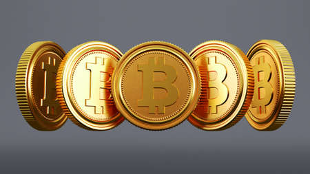 Gold Bitcoin BTC Bit Coin, Bitcoin cryptocurrency stack of golden coins, bitcoin mining concept. 3d...
