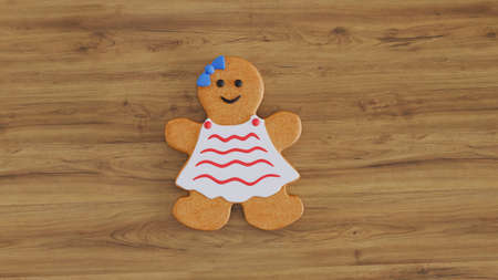 3D render of gingerbread coockies on wooden background, Christmas gingerbread coockies.