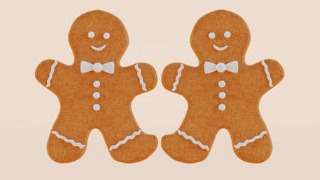 3D render of gingerbread coockies on wooden background, Christmas gingerbread coockies.