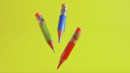 3d render of Colorful pens isolated on white background,