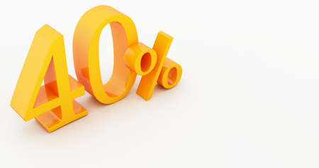 3D render of yellow 40 percent isolated on white background. big offer forty percent
