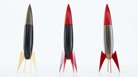 3D render of Launching rocket model taking off against white background.の写真素材