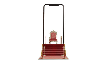 3d render of Smartphone with Barrier rope and royal arcmchair, vip concept