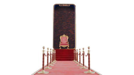 3d render of Smartphone with Barrier rope and royal arcmchair, vip concept