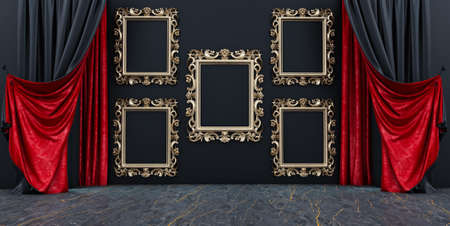 3d render of gold and red curtain with arabesque style, Arabic islam culture, moroccan cultureの写真素材