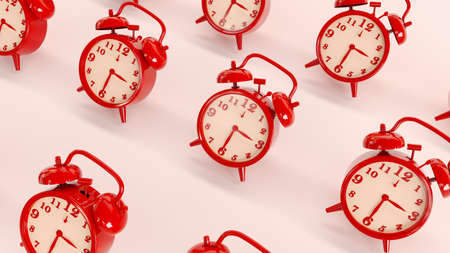 red vintage ring alarm clock on bright white background. 3d rendering