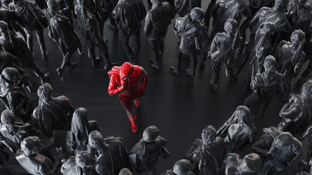 Group of colored businessman with one red leader. leadership concept, new ideas. 3d renderingの写真素材