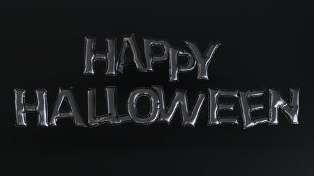 3d render of golden balloon text of Happy Halloween isolated on white backgroundの写真素材