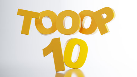 3d render of golden Top 10, Top ten words isolated on white background