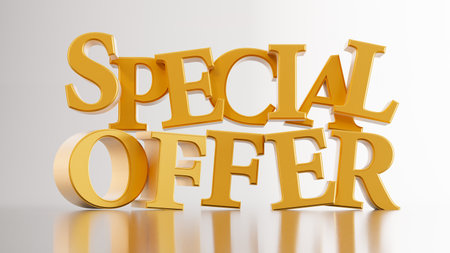 golden Special offer text idolated on white background, 3D renderの写真素材
