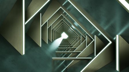 3D render of Concrete Underground Tunnel, abstract Concrete tunnel background geometric, Futuristic interior architectureの写真素材