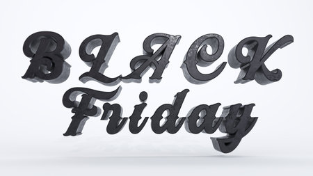 3d render of black friday text isolated on white backgroundの写真素材