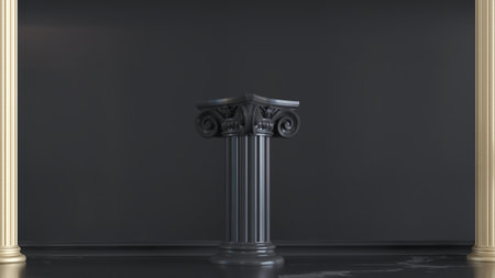 3D render of Classic luxury black podium columns background for product presentation. black Podium...