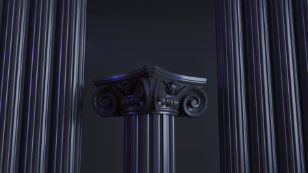 3D render of Classic luxury black podium columns background for product presentation. black Podium for display productの写真素材