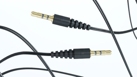 3d render of black Audio cable isolated on white background