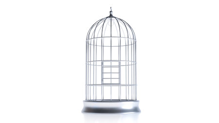 3d render of Silver bird cage isolated on white background,の写真素材