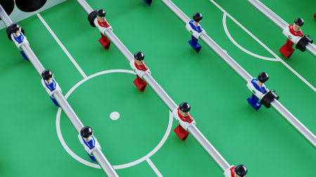 zoom on baby foot or baby soccer players , football table, 3d renderの写真素材