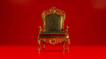 3d render of red king armchair on red background, king throneの写真素材