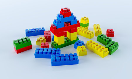 3d render of colorful ego toys isolated on white backgroundの写真素材