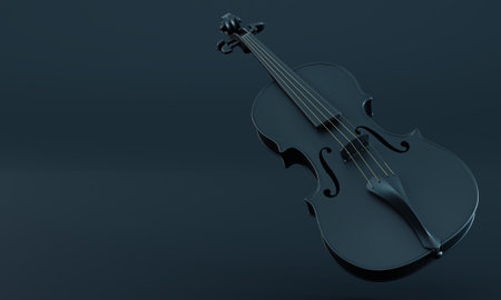 classic black and gold violin isolated on dark background, 3D renderの写真素材