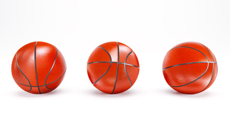 set of orange basketball ball isolated on white background, 3D renderの写真素材