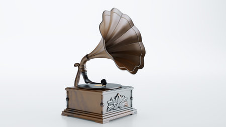 vinyl record player isolated on white background, 3d renderの写真素材
