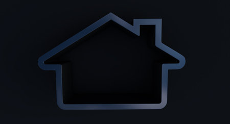 3d render of black Home Icon on dark backgroundの写真素材