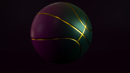 3D render of colored and golden basketball isolated on dark background
