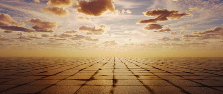 3D render of Floor Background with Scenic Sky with Clouds,