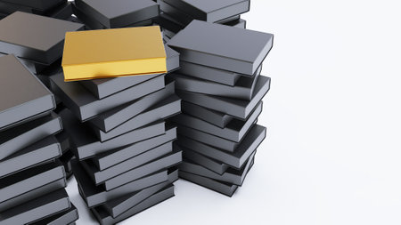 3D render of black books with goldbock on top of it isolated on white