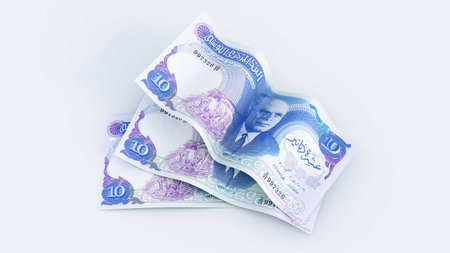 ten dinars banknotes stacks, tunisia money, 10 dinar, 3d renderの写真素材
