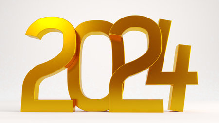 3D render of happy new year 2024 isolated on white backgroundの写真素材