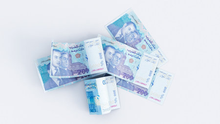 3D render of 200 or two hundred dirham isolated on white background, moroccan moneyの写真素材