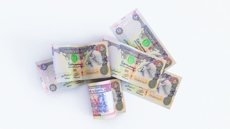 3D render of 50 or fifty dirhams isolated on white background, UAE money