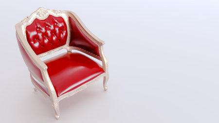 3D render of gold and red armchair isolated on white backgroundの写真素材