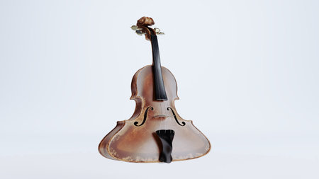 classic wooden deformed violin isolated on white background, 3D renderの写真素材