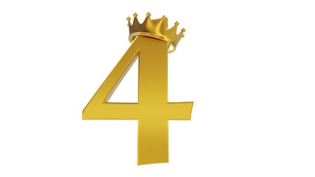 3D render of golden number four or 4 with gold king crown, success conceptの写真素材